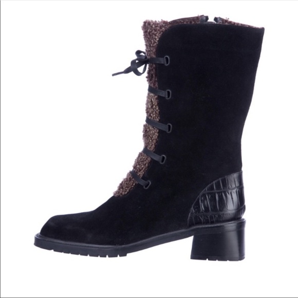 Stuart Weitzman Shoes - Stuart Weitzman Black Suede Shearling Lace Up Boot